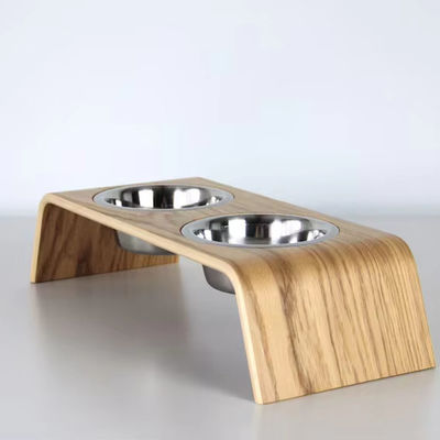 202407 Regalo per animali personalizzato Stand alimentare in legno con due ciotole in acciaio inossidabile