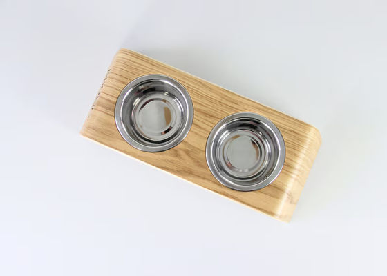 202407 Regalo per animali personalizzato Stand alimentare in legno con due ciotole in acciaio inossidabile