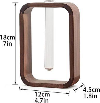 Decorazione di piante da giardino Portapiante in vaso di vetro trasparente Piccolo taglio Noce rettangolare Cornice di legno Tavolo da fiore