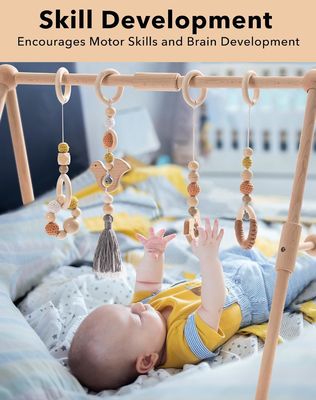 2407Frame Activity Gym Bar appeso giocattoli per bambini palestra per bambini in legno con 4 giocattoli nel tuo colore
