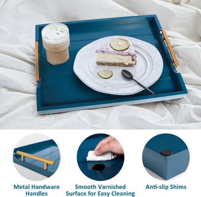 Iniezione vassoio in legno di servizio colore semplice o personalizzato grande vassoio ottomano con 4 sottopiastre