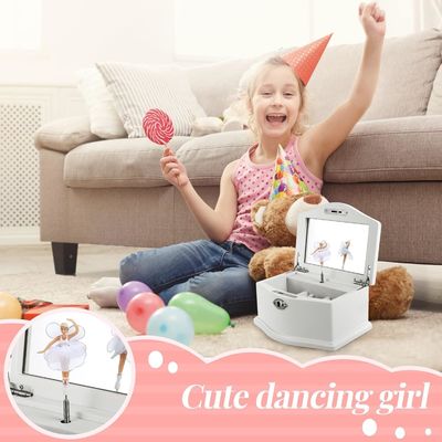 Scatola di gioielli da ballerina in legno bianco medio con specchio per organizzazione personalizzata