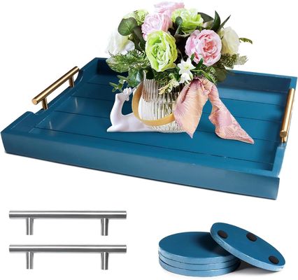 Iniezione vassoio in legno di servizio colore semplice o personalizzato grande vassoio ottomano con 4 sottopiastre