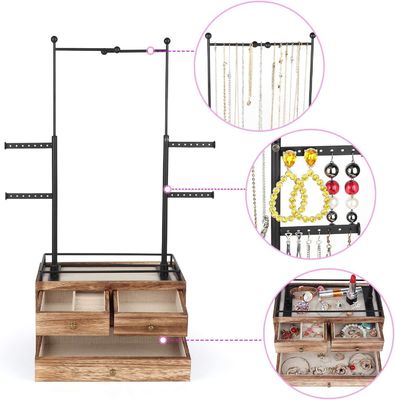 Scatola di legno semplice Custom 6 Livello Gioielli Albero Stand con 2 Livelli Gioielli Scatola di deposito