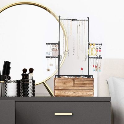 Scatola di legno semplice Custom 6 Livello Gioielli Albero Stand con 2 Livelli Gioielli Scatola di deposito