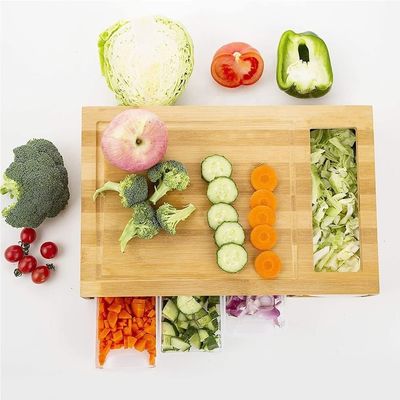 Tavolo da taglio di bambù rettangolare con vassoio da 4 contenitori Tavolo da taglio di legno da cucina