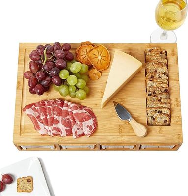 Tavolo da taglio di bambù rettangolare con vassoio da 4 contenitori Tavolo da taglio di legno da cucina