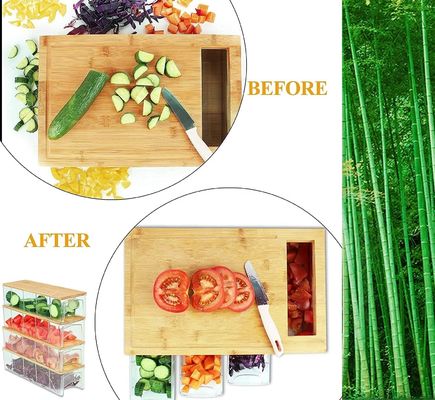 Tavolo da taglio di bambù rettangolare con vassoio da 4 contenitori Tavolo da taglio di legno da cucina