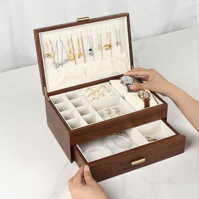 Rectangle Ordine personalizzato Braccialetto in legno massello Orologio Display Gioielli fatti a mano Scatola di deposito