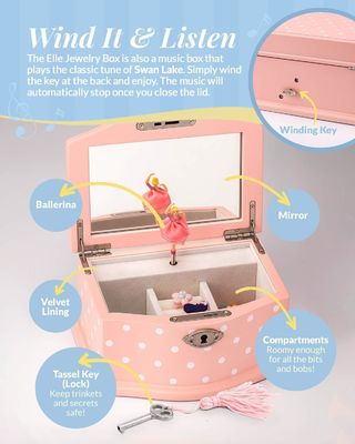 Scatola musicale a vento per ragazze e adolescenti organizzatore gioielli rettangolari