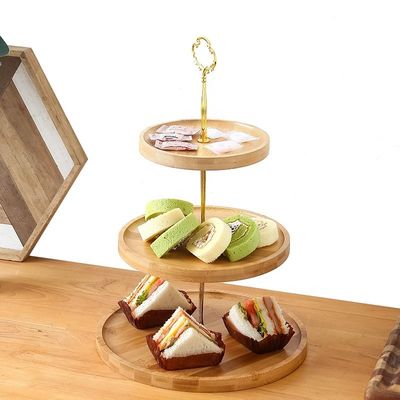 Dimensioni personalizzate 3 strati Bambù Cupcake Stand per feste Frutta Snacks Servire vassoio OEM ODM