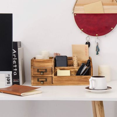 Organizzatore di tavolo artigianale per scrivania in legno