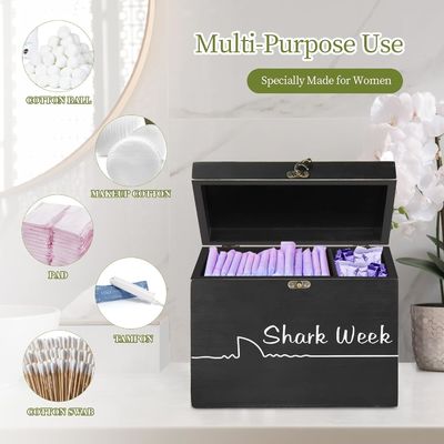 Scatola di stoccaggio degli assorbenti per la settimana dello squalo con coperchio del vassoio Organizzatore di prodotti femminili in legno intagliato
