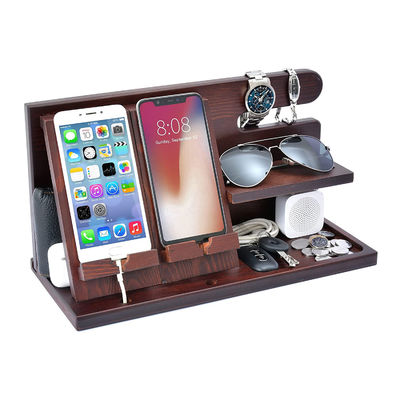 Logo personalizzato Organizzatore di telefonino in legno per uomini Portafogli Orologio Docking Station