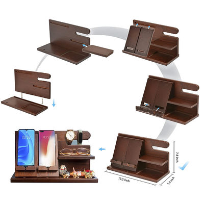 Logo personalizzato Organizzatore di telefonino in legno per uomini Portafogli Orologio Docking Station