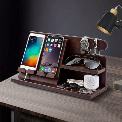 Logo personalizzato Organizzatore di telefonino in legno per uomini Portafogli Orologio Docking Station