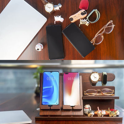 Logo personalizzato Organizzatore di telefonino in legno per uomini Portafogli Orologio Docking Station