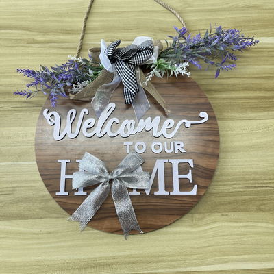Porta d'ingresso in legno di benvenuto Targa murale per la decorazione domestica Forma rotonda su misura