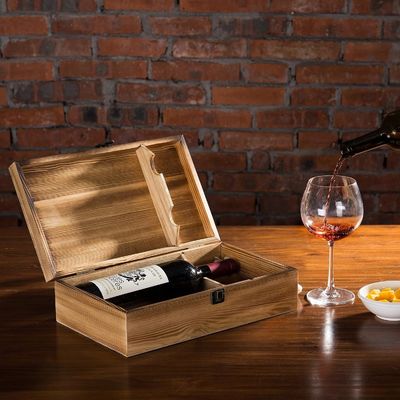 Scatole regalo di vino a due bottiglie di legno rustico ecologico con coperchio personalizzabile