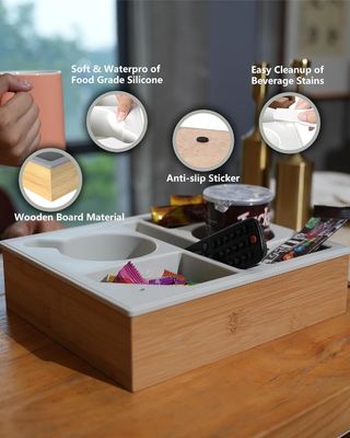 Portatelefoni girevole In legno Silicone Bambù Divano PortaTavola Tavolo Organizzatore per letto Snack Logo personalizzato Accettabile