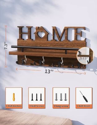 Portante di posta e chiavi in legno a doppio livello per organizzatore di ingresso decorativo per pareti