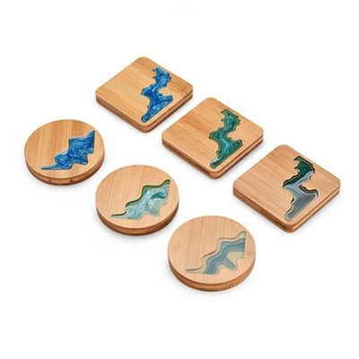 10cm Live Edge Bambù Quadrato Resina Legno Epossico Legno Monoposto Resina Fiume Blu Smeraldo