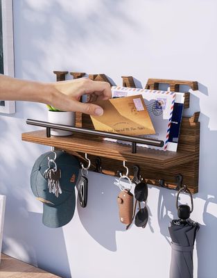 Portante di posta e chiavi in legno a doppio livello per organizzatore di ingresso decorativo per pareti