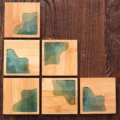 10cm Live Edge Bambù Quadrato Resina Legno Epossico Legno Monoposto Resina Fiume Blu Smeraldo
