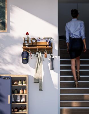 Portante di posta e chiavi in legno a doppio livello per organizzatore di ingresso decorativo per pareti