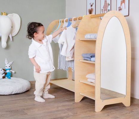 Home Arredamento Montessori Bambini Abbigliamento Rack Armadio con specchio e grande quantità
