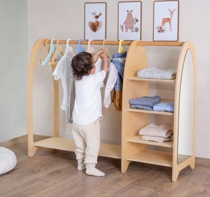 Home Arredamento Montessori Bambini Abbigliamento Rack Armadio con specchio e grande quantità