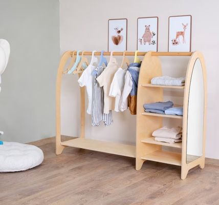 Home Arredamento Montessori Bambini Abbigliamento Rack Armadio con specchio e grande quantità