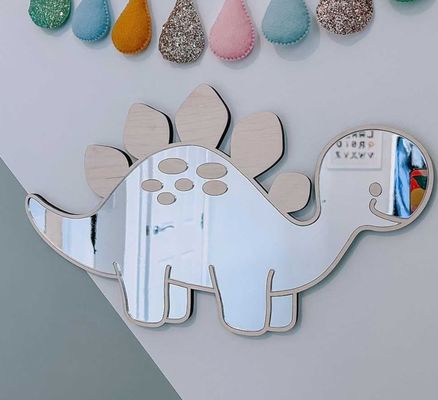 Logo personalizzato In legno a forma di dinosauro specchio a telaio con telaio in legno e legno