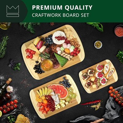 Set di tavola da taglio di legno di bambù rettangolare con accessori da cucina inclusi