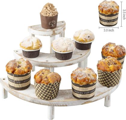 Set in 3 pezzi in legno in incisione e in bianco per il supporto per cupcake semicircolare e il display riser