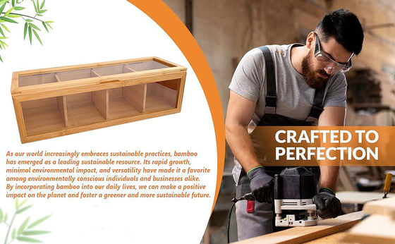 Organizzatore di sacchetti da tè in legno con stampa laser incisa e vetro acrilico trasparente