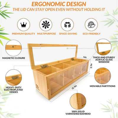 Organizzatore di sacchetti da tè in legno con stampa laser incisa e vetro acrilico trasparente