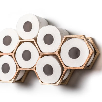 Scatola di rivestimento in legno per servizi igienici con ripiano a parete per tessuti in design Honeycomb