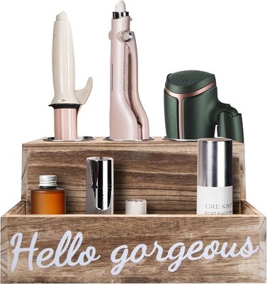 Mantenete ordinato il vostro bagno senza sforzo con questo porta asciugatrice e raddrizzatore di capelli in legno