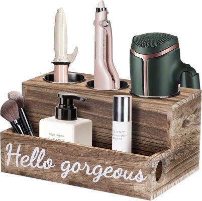 Mantenete ordinato il vostro bagno senza sforzo con questo porta asciugatrice e raddrizzatore di capelli in legno