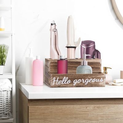 Mantenete ordinato il vostro bagno senza sforzo con questo porta asciugatrice e raddrizzatore di capelli in legno