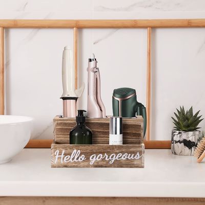 Mantenete ordinato il vostro bagno senza sforzo con questo porta asciugatrice e raddrizzatore di capelli in legno