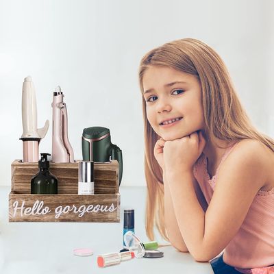 Mantenete ordinato il vostro bagno senza sforzo con questo porta asciugatrice e raddrizzatore di capelli in legno