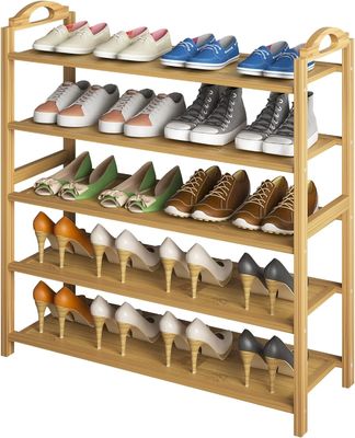 Scaffale per scarpe in bambù naturale in legno a 5 livelli scaffale di stoccaggio impilabile per OEM multifunzione