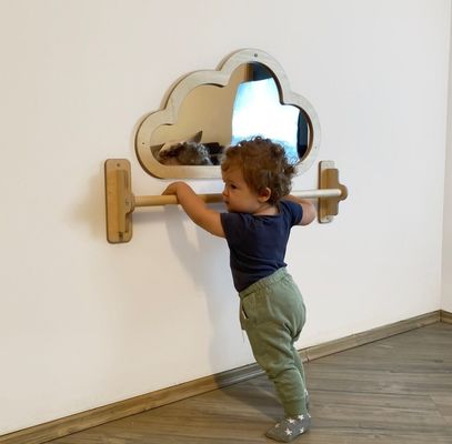 Specchio Montessori Tirare su Bar di legno e Baby Specchio pavimento per l'ottimizzazione dello spazio