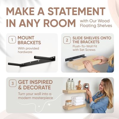 Set di 2 ripiani galleggianti in legno di casa di campagna rustica 16 x 6,5 x 1,75 pollici Design moderno