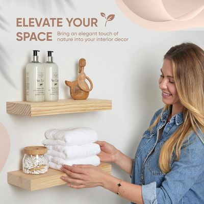 Set di 2 ripiani galleggianti in legno di casa di campagna rustica 16 x 6,5 x 1,75 pollici Design moderno