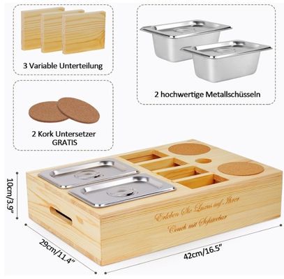 Piatto di divano in legno personalizzato con portabevande coperchio rimovibile e vano di stoccaggio