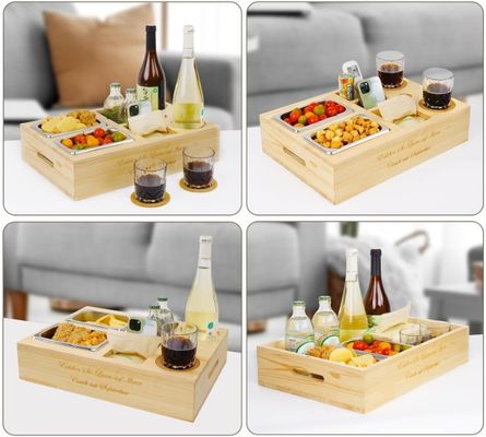 Piatto di divano in legno personalizzato con portabevande coperchio rimovibile e vano di stoccaggio