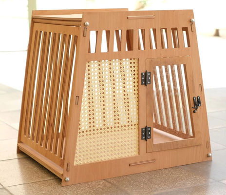 Casa per cani e gatti in legno naturale con porta in bianco